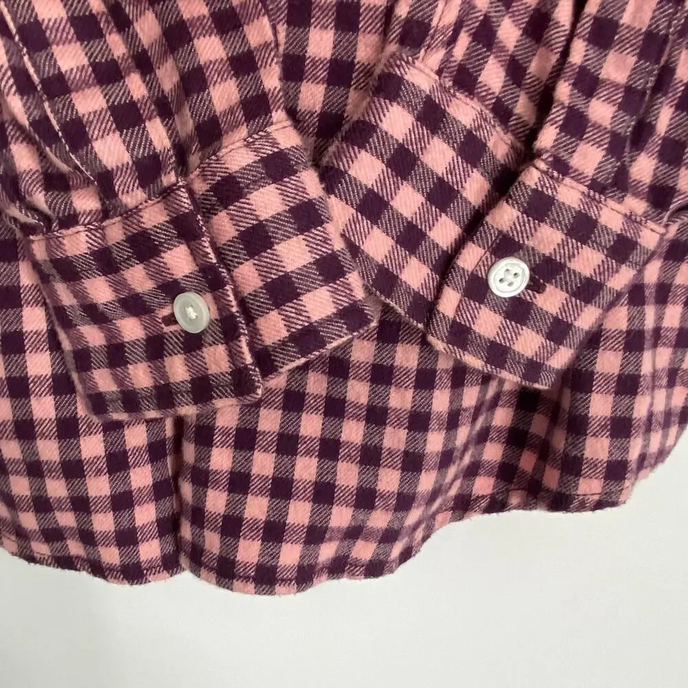Lands‎ End Top Women’s XS Pink & Purple Gingham Plaid Flannel Fall CozyCore